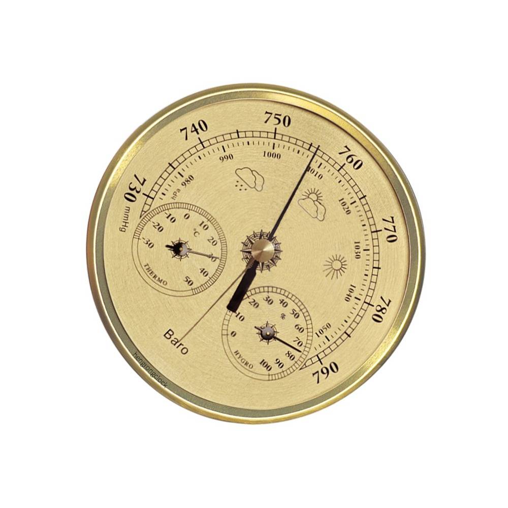 130mm Analoges Barometer mit Thermometer und Hygrometer - 3-in-1 Wetterstation Gold