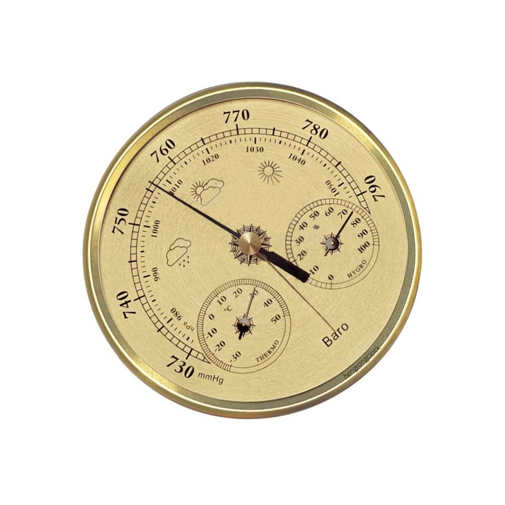 130mm Analoges Barometer mit Thermometer und Hygrometer - 3-in-1 Wetterstation Gold