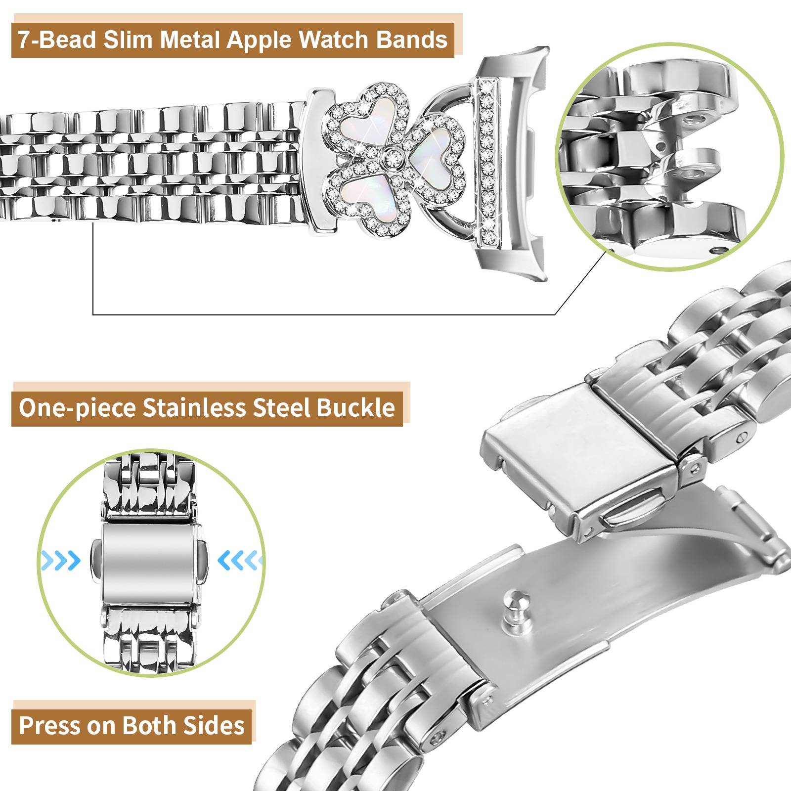 Herz-Klee Edelstahl Uhrenarmband kompatibel mit Samsung Watch8/8 Classic