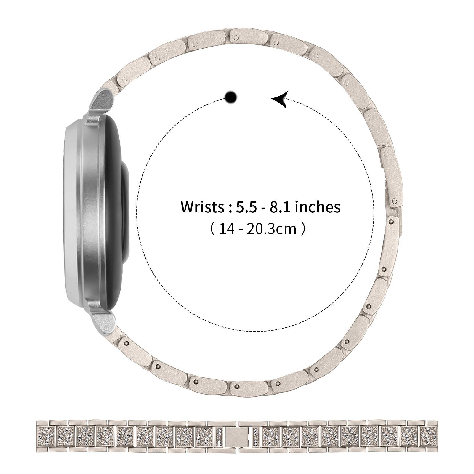 Goldenes Edelstahl-Diamant-Uhrenarmband kompatibel mit Garmin Lily 2