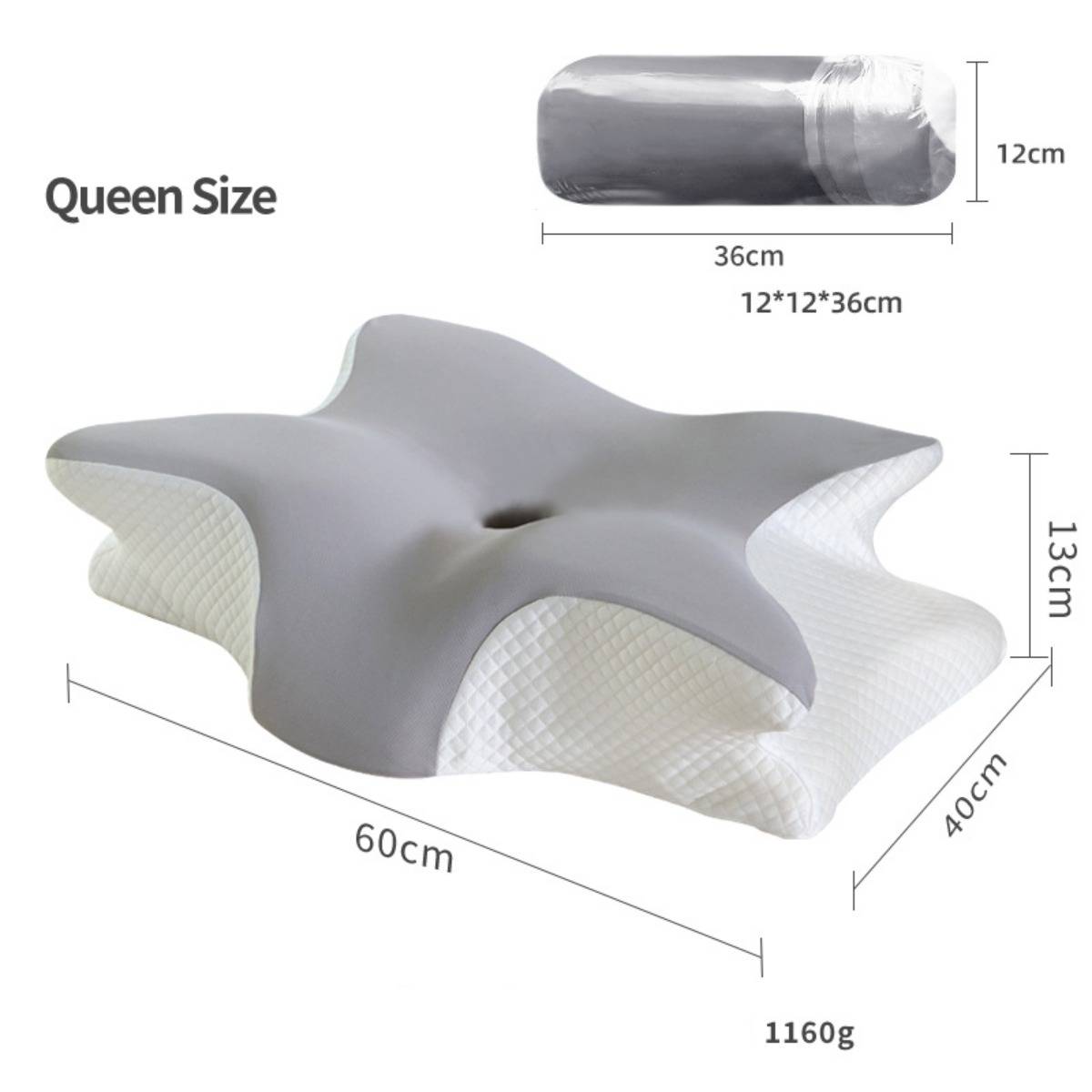 Schmetterling Memory Foam Kissen 60x40x13cm - Ergonomische Nackenstütze für tiefen Schlaf LightGrey