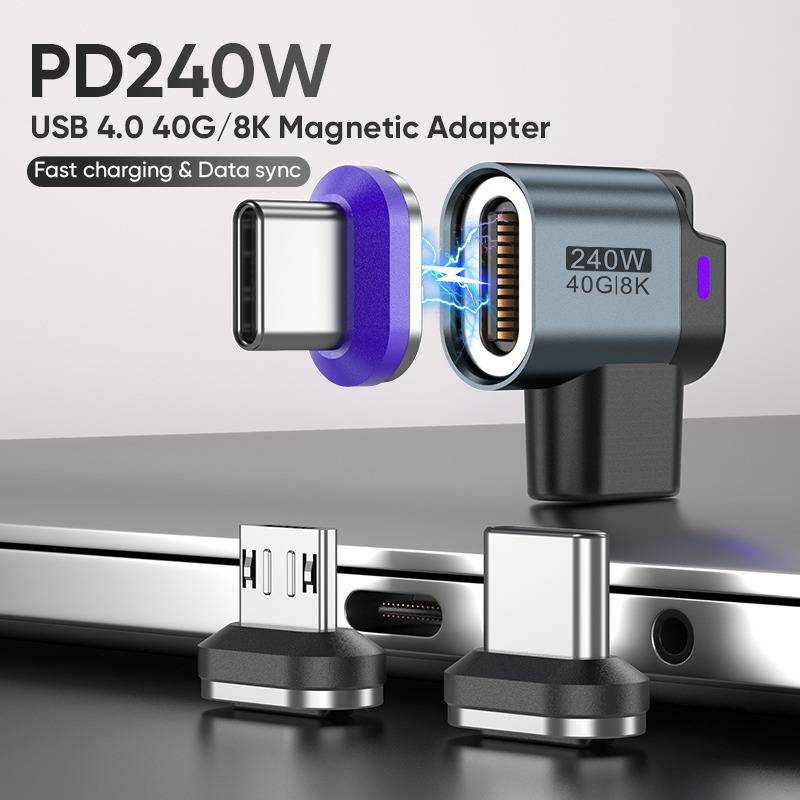 24-Pin T-förmiger 8K/40Gbps 240W Typ-C Adapter mit magnetischem Anschluss, kompatibel mit APPLE, Samsung, Huawei