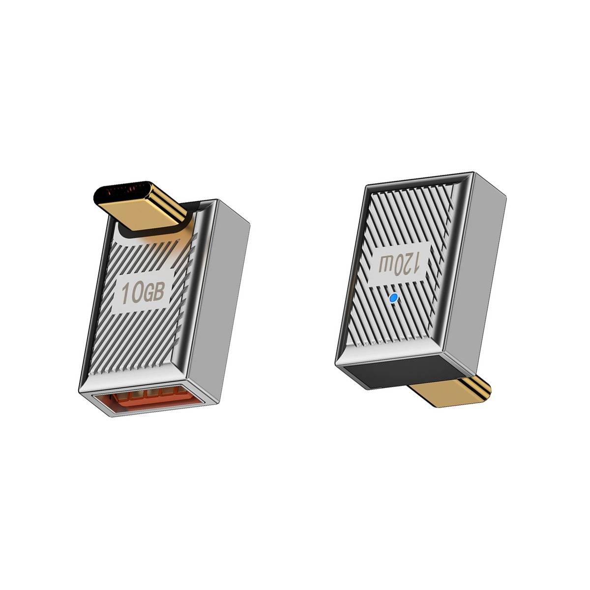 USB A Buchse auf USB-C Stecker Adapter, rechtwinklig, 120W mit Kontrollleuchte, Aluminiumlegierung