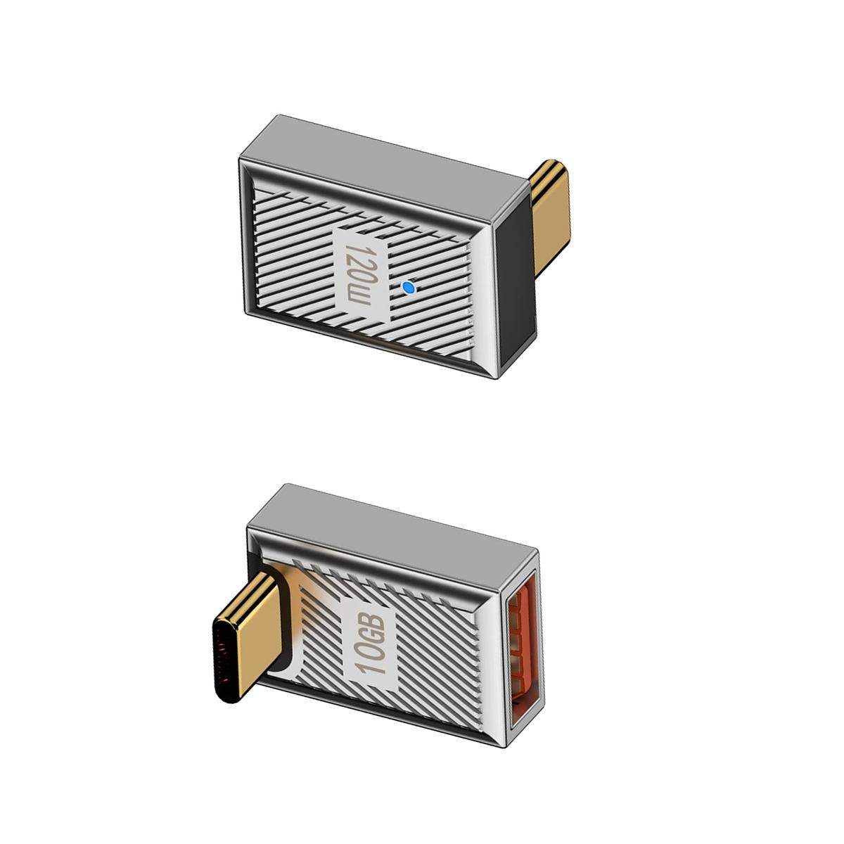 USB A Buchse auf USB-C Stecker Adapter, rechtwinklig, 120W mit Kontrollleuchte, Aluminiumlegierung