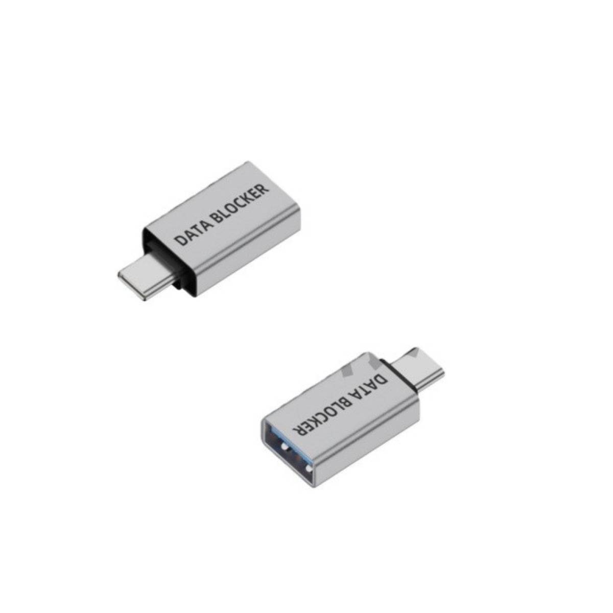 2er-Pack USB-C Stecker auf Buchse Datenblocker Adapter: Schutz vor Datendiebstahl, Silber