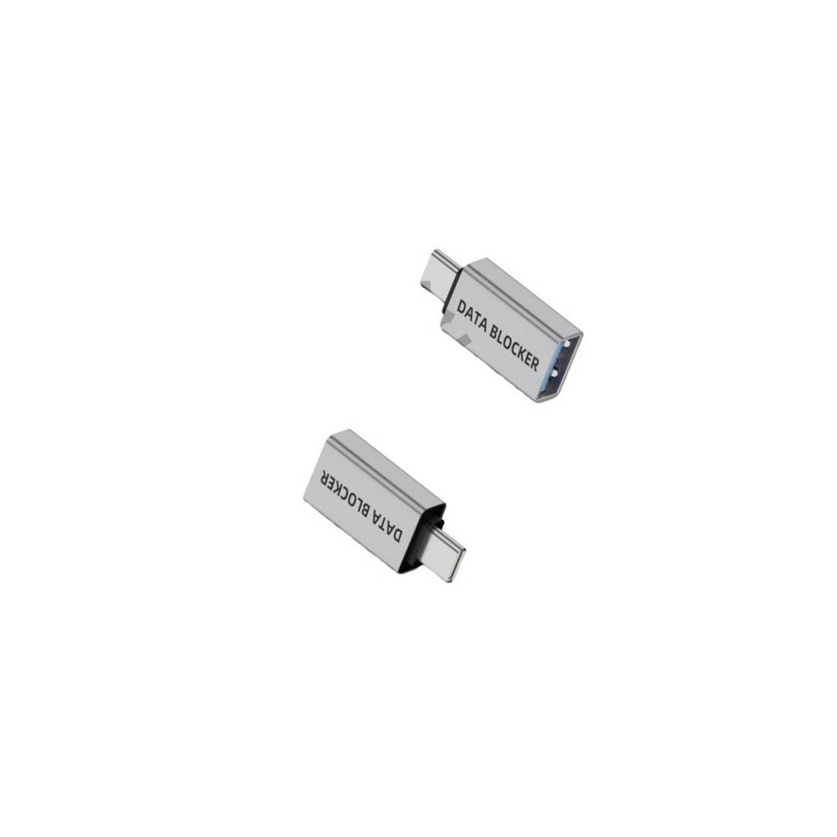 2er-Pack USB-C Stecker auf Buchse Datenblocker Adapter: Schutz vor Datendiebstahl, Silber