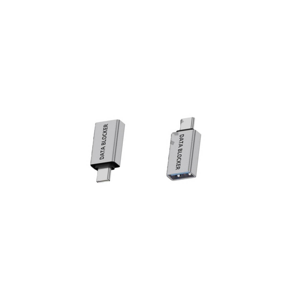 2er-Pack USB-C Stecker auf Buchse Datenblocker Adapter: Schutz vor Datendiebstahl, Silber