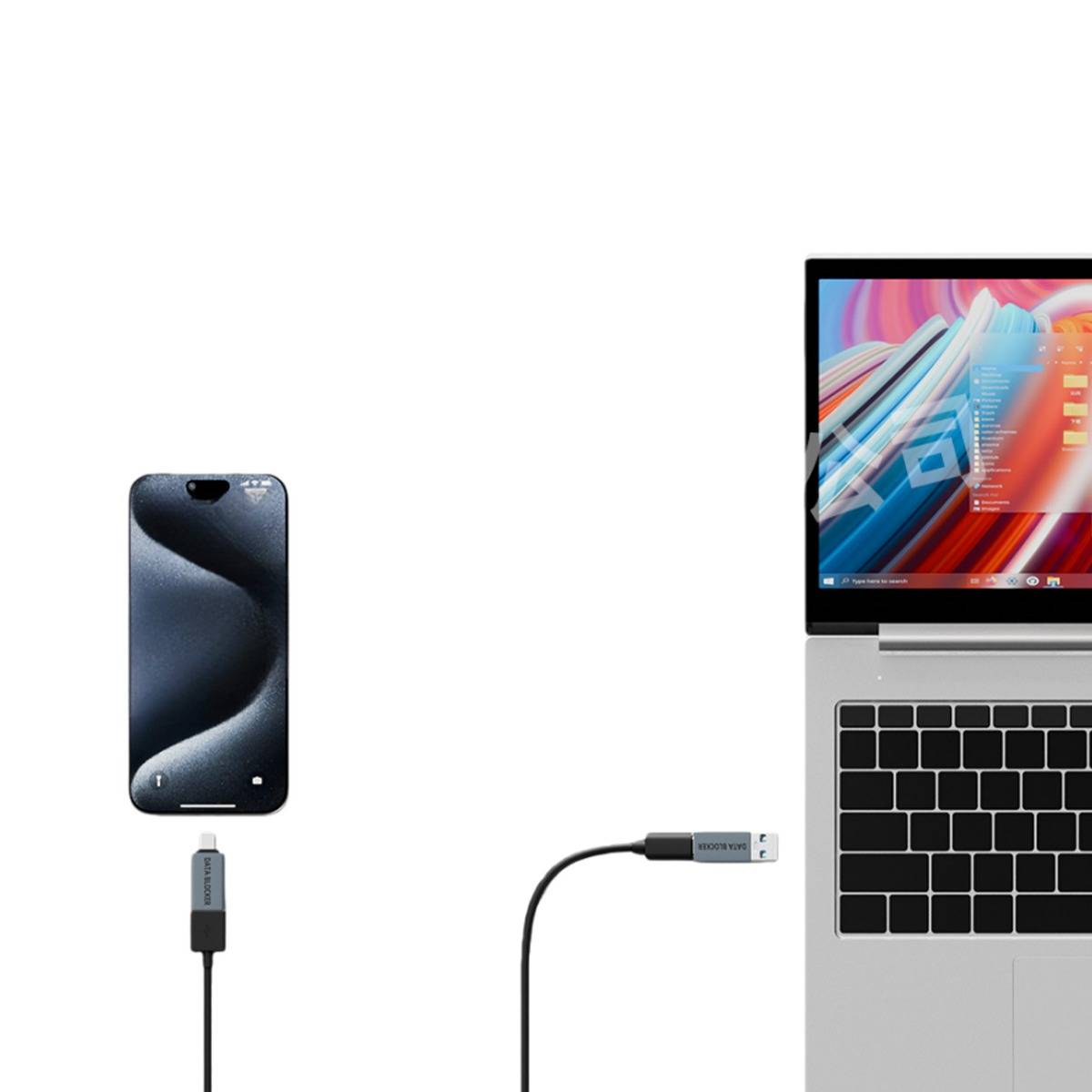 2er-Pack USB-C Stecker auf Buchse Datenblocker Adapter: Schutz vor Datendiebstahl, Silber