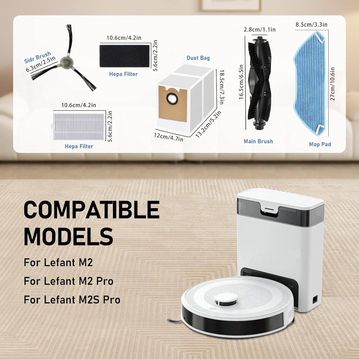 DianSung Ersatzzubehörset kompatibel mit Lefant M2/M2 Pro/M2S Pro Saugroboter