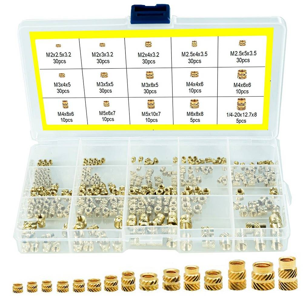 300 Stück Rändel-Gewindeeinsatzmuttern Set - Messing Wärme-Einsatzmuttern Sortiment Kit