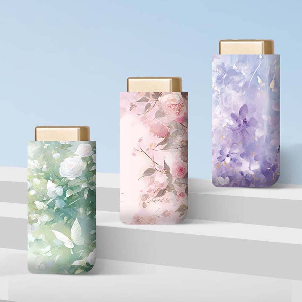 Ultraleichter Mini-Flachschirm, sechsfach faltbar – Blumendesign, Goldrahmen, UV-Schutz