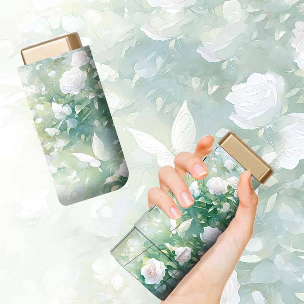 Ultraleichter Mini-Flachschirm, sechsfach faltbar – Blumendesign, Goldrahmen, UV-Schutz