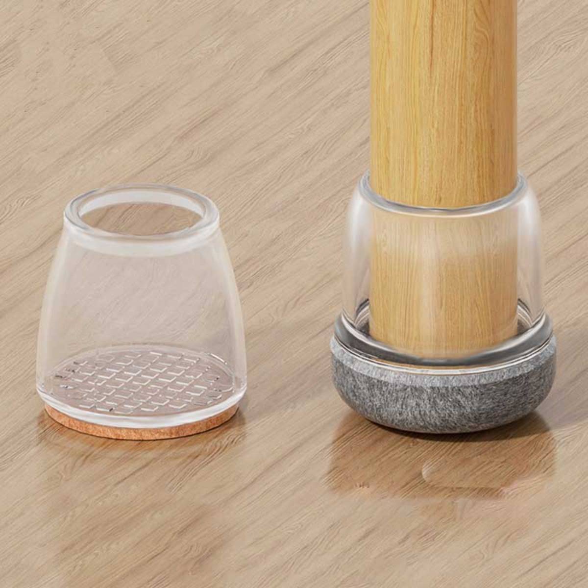 Runde transparente Stuhlbein-Schutzvorrichtungen - 3,17 cm, grauer Boden, 8er-Pack