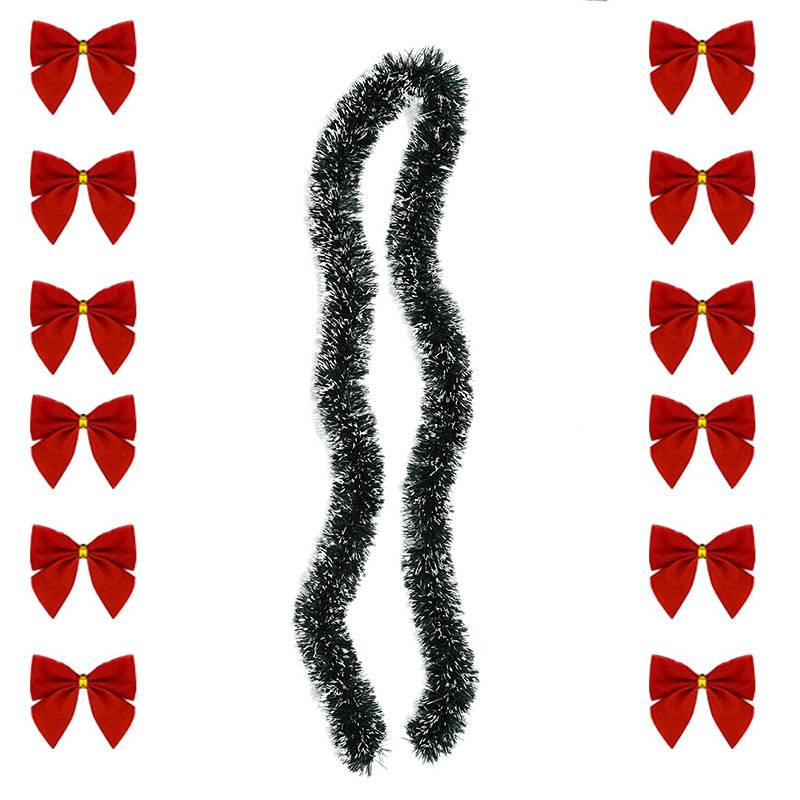 Weihnachtsgirlande mit 12 roten Schleifen (2 Meter)