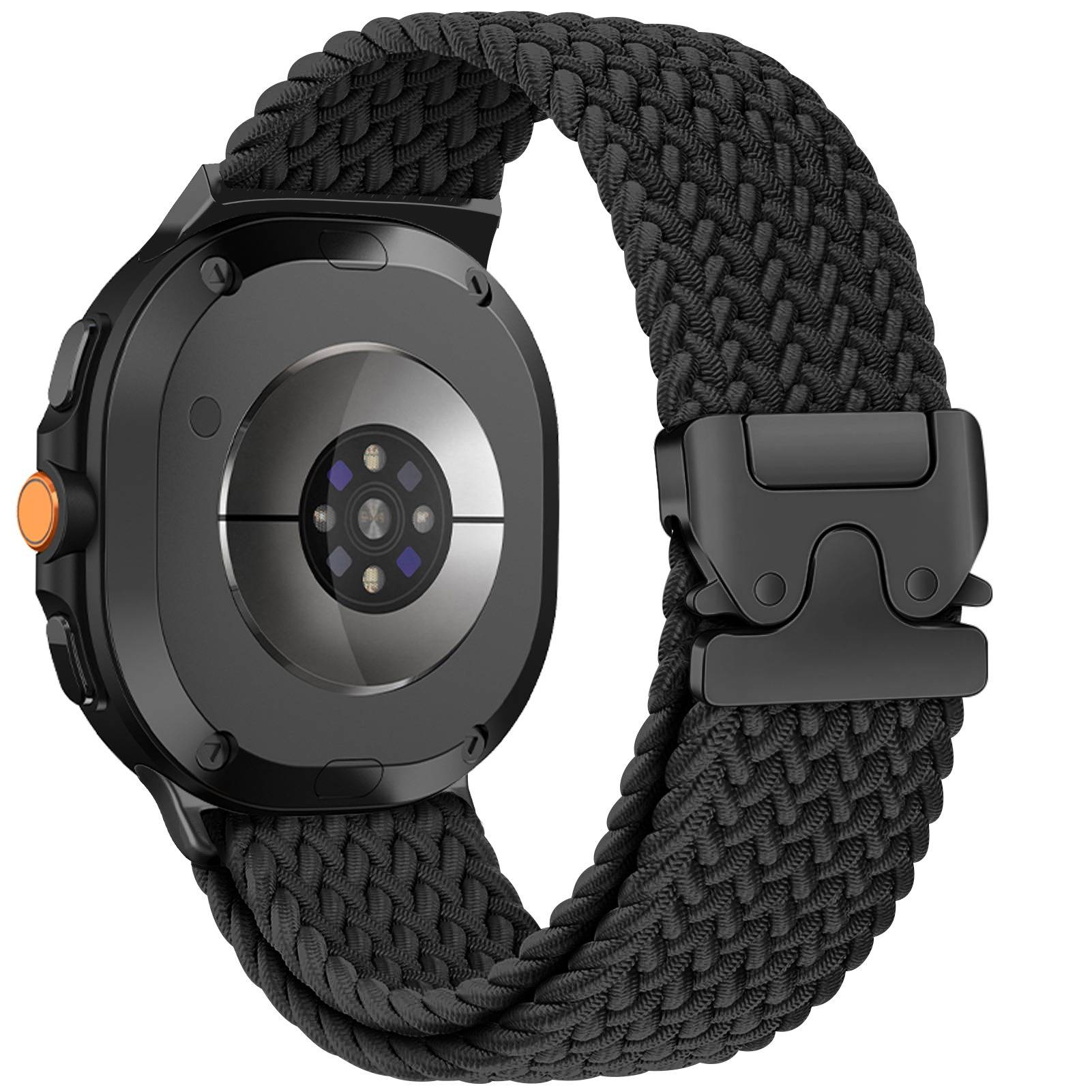 40/44mm Elastisches geflochtenes Nylon-Uhrenarmband mit Fallschirmschnalle, kompatibel mit Samsung Galaxy Watch 8 Classic Black