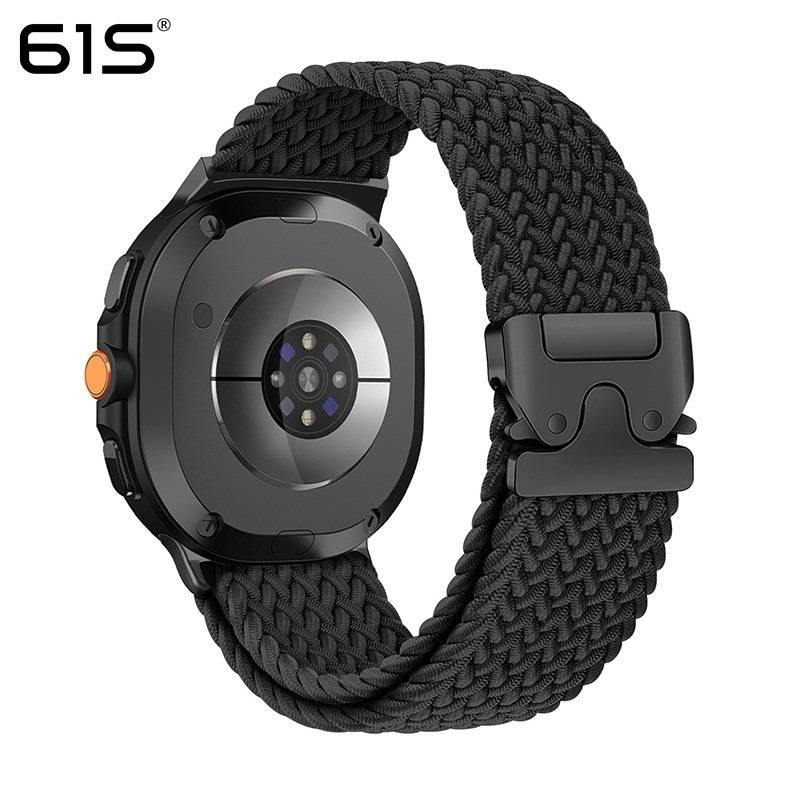 40/44mm Elastisches geflochtenes Nylon-Uhrenarmband mit Fallschirmschnalle, kompatibel mit Samsung Galaxy Watch 8 Classic Black
