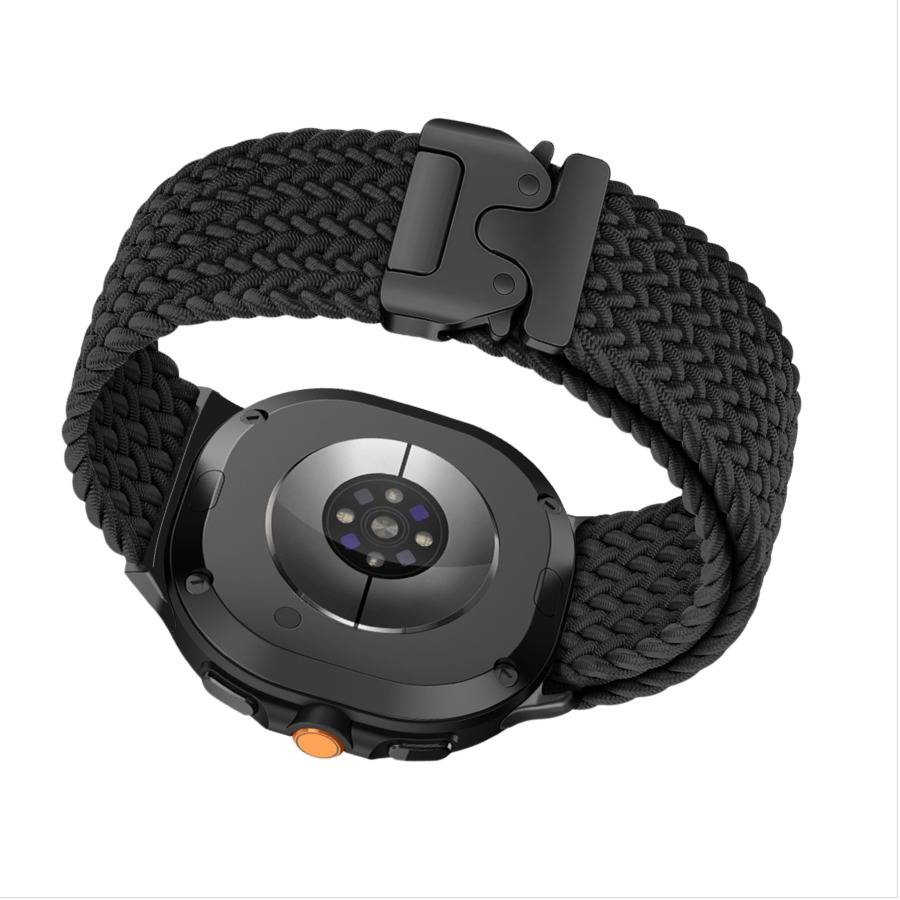 40/44mm Elastisches geflochtenes Nylon-Uhrenarmband mit Fallschirmschnalle, kompatibel mit Samsung Galaxy Watch 8 Classic Black