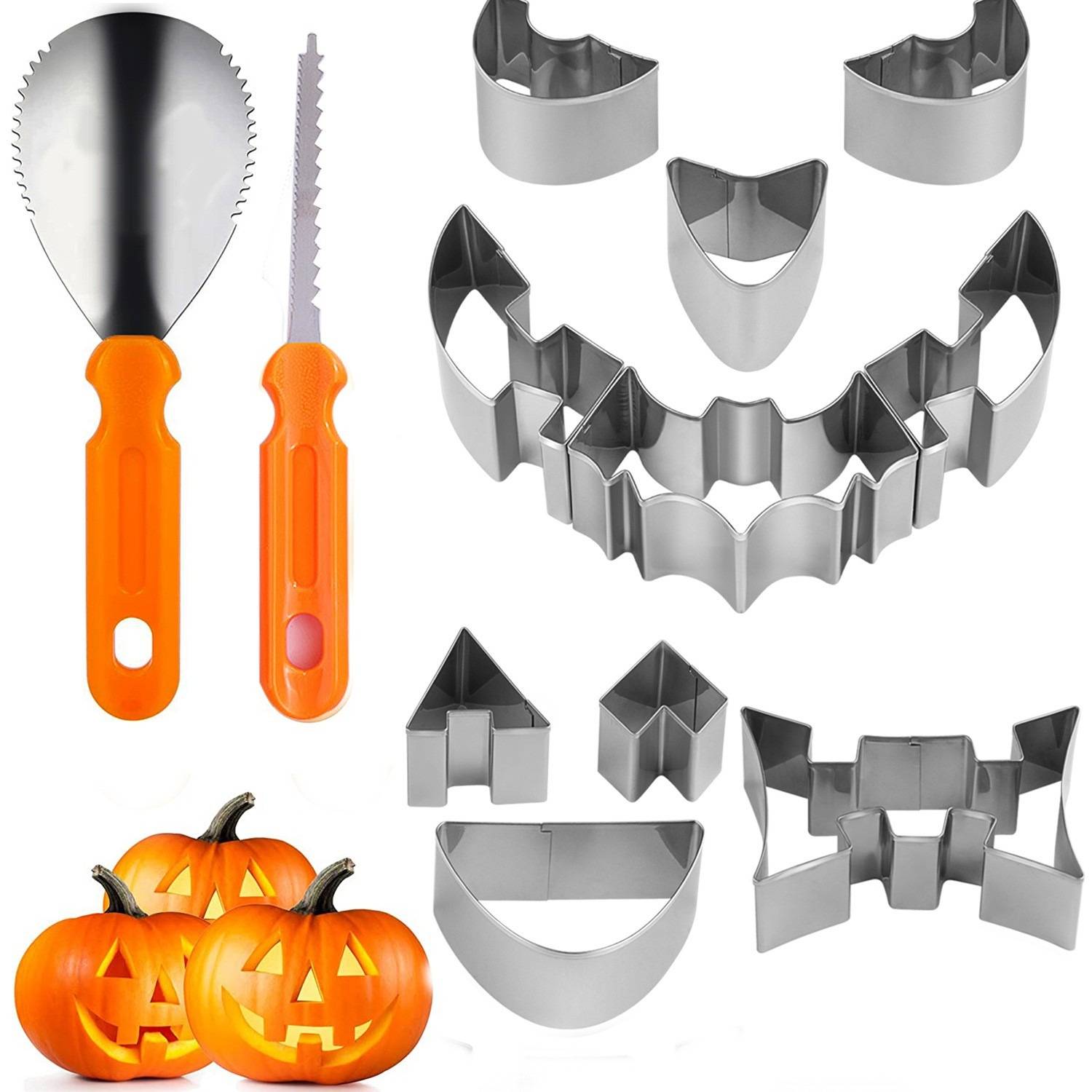 12-teiliges Halloween Kürbis Schnitzwerkzeug Set - Edelstahl DIY Kit