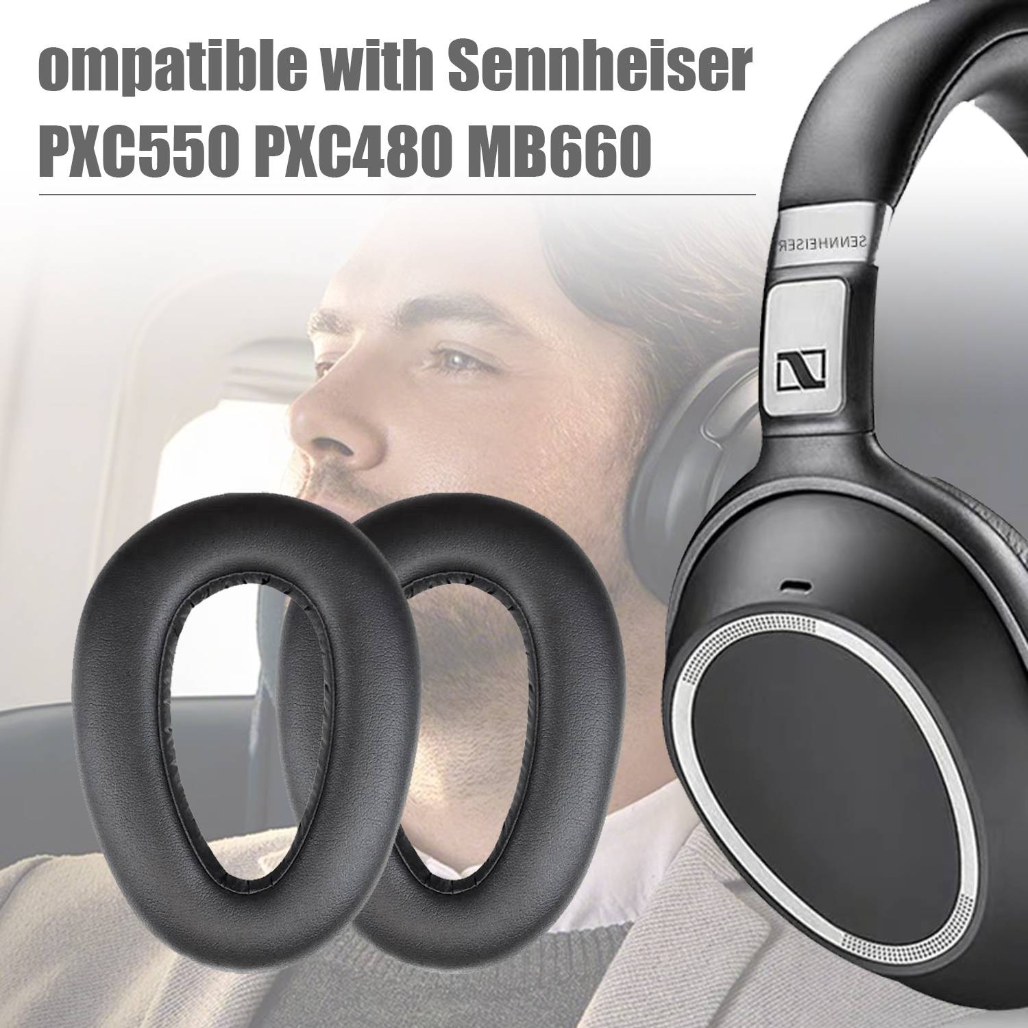 Ohrpolster für Sennheiser PXC550 PXC480 MB660 1 Paar Schwarz