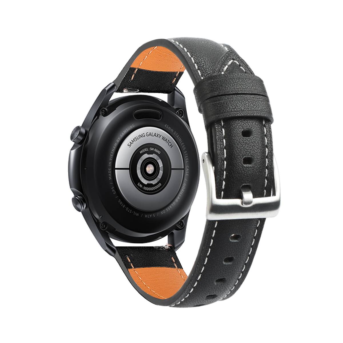 Armband für Samsung Galaxy Watch 3 (45 mm) Echtes Leder Schwarz