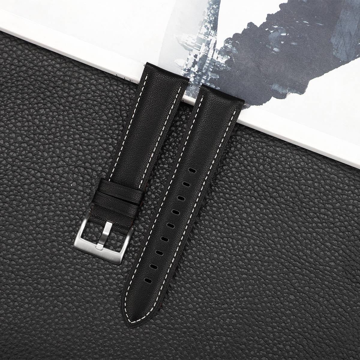 Armband Leder Lederarmband Kompatibel mit 41mm Samsung Galaxy Watch 3 Schwarz