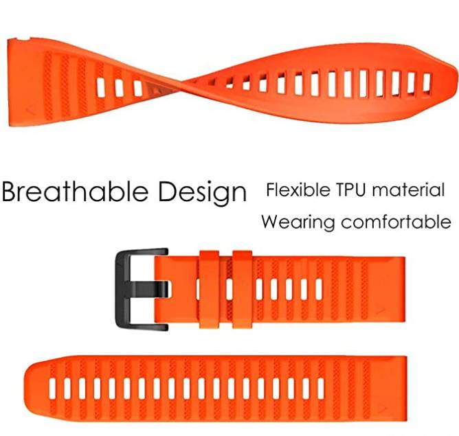 Garmin Armband 26 mm Fenix 6X / 5X Plus / 3HR / Descent MK1 Silikon Orange