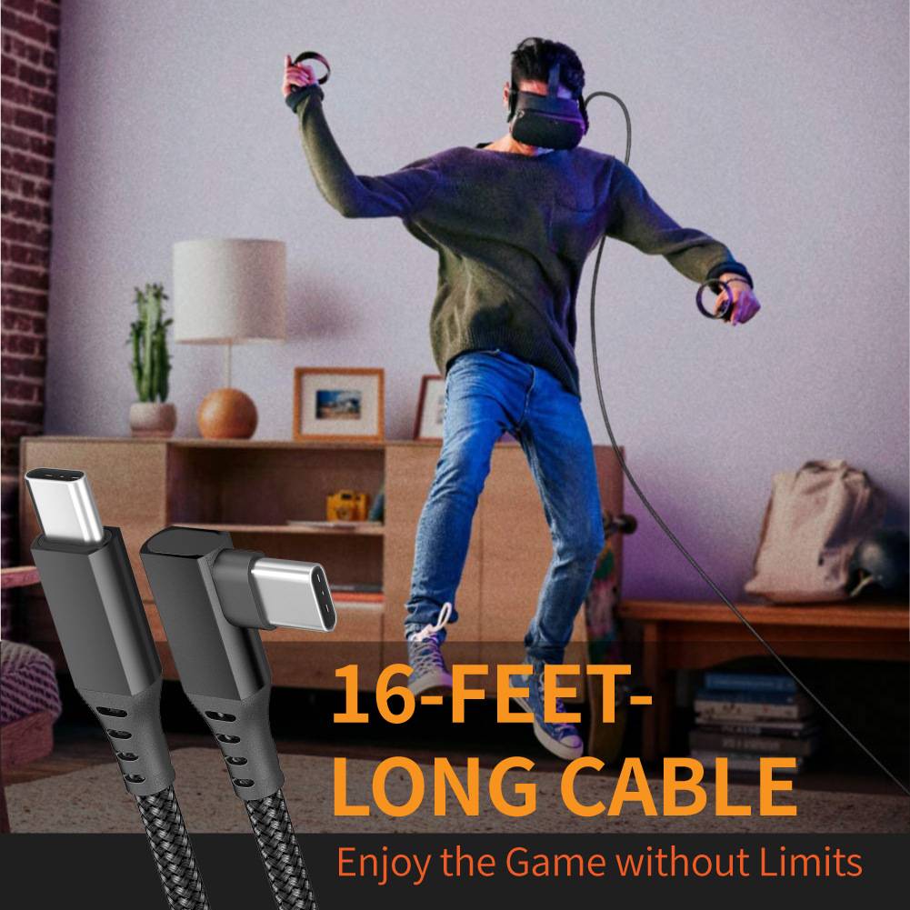 C-auf-C 5m/16FT Winkel-VR-Linkkabel für PC-Gaming, Nylon-Ummantelung, USB 3.1 Schnelllade- und Datenkabel, kompatibel mit Oculus Quest 2