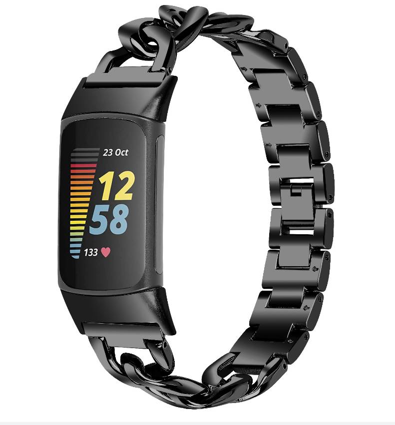 Armband kompatibel mit Fitbit Charge 5 Edelstahl Schwarz