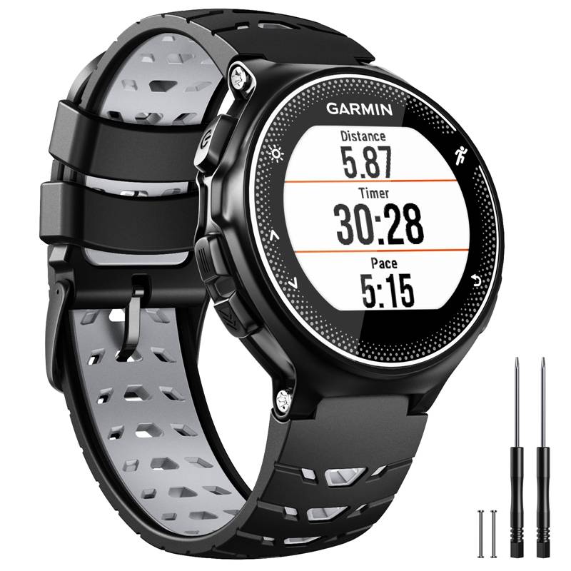 Uhrenarmband für Garmin Forerunner 630 Silikon Schwarz / Grau