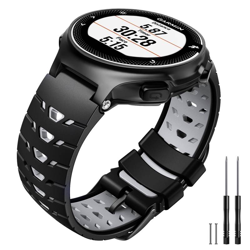 Uhrenarmband für Garmin Forerunner 630 Silikon Schwarz / Grau