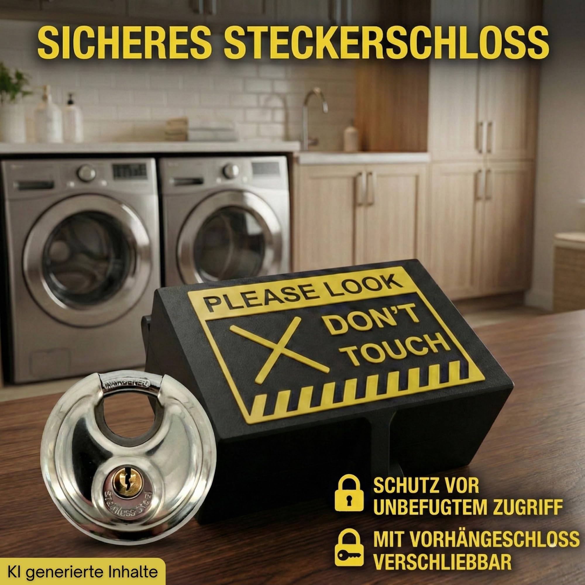 Steckerschloss Waschmaschine I Made in Germany I Steckersafe Sicherheitsbox passend für Schukostecker & Eurostecker Schutz vor unberechtigtem