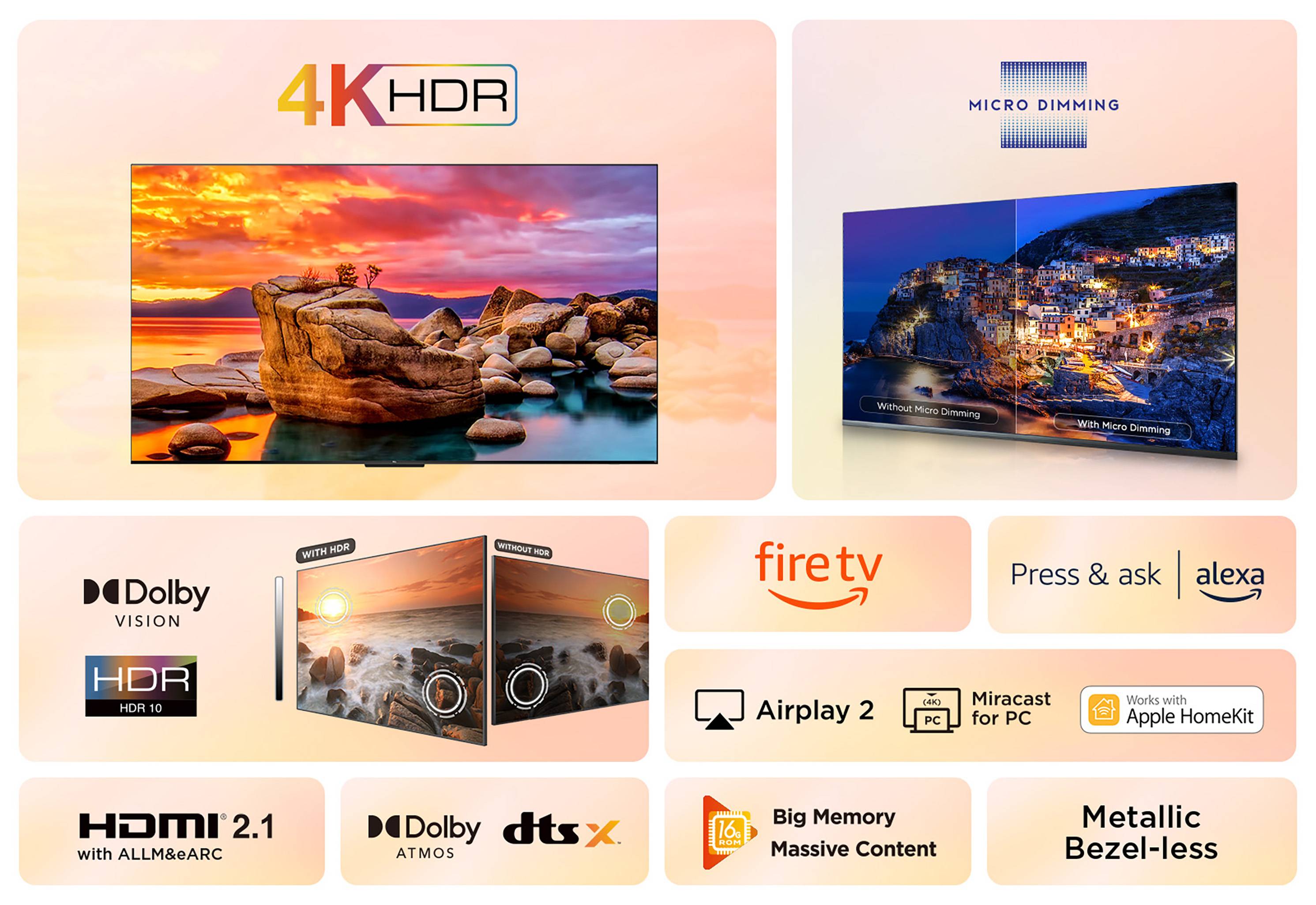 TCL 50PF650 Fernseher 50 Zoll Fire TV 4K UHD Smart TV, HDR Dolby Vision, Alexa, Triple-Tuner (2026)