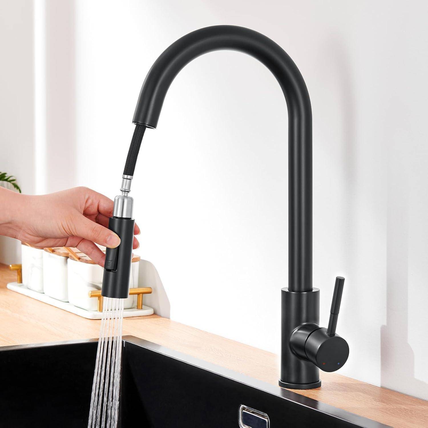 Wasserhahn Küche Schwarz Hochdruck Ausziehbar 2 Strahlarten Edelstahl