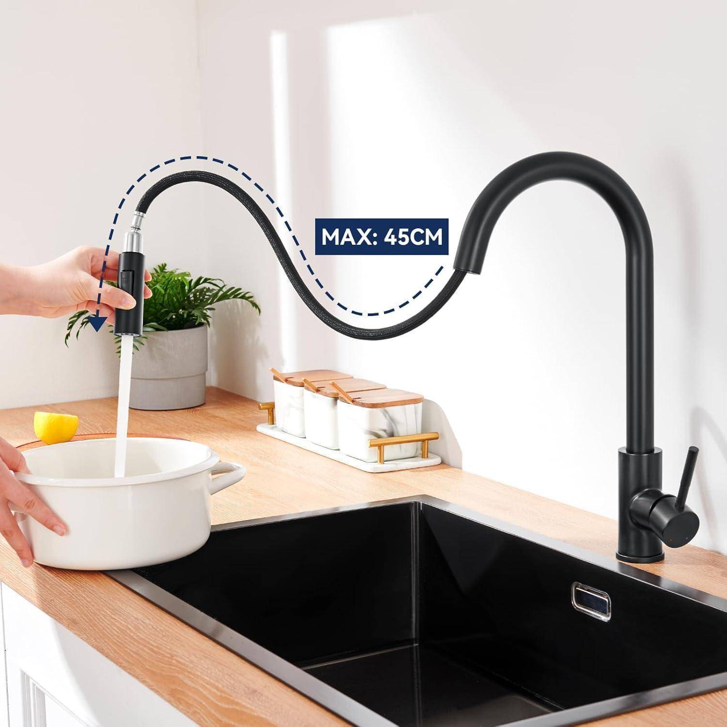 Wasserhahn Küche Schwarz Hochdruck Ausziehbar 2 Strahlarten Edelstahl