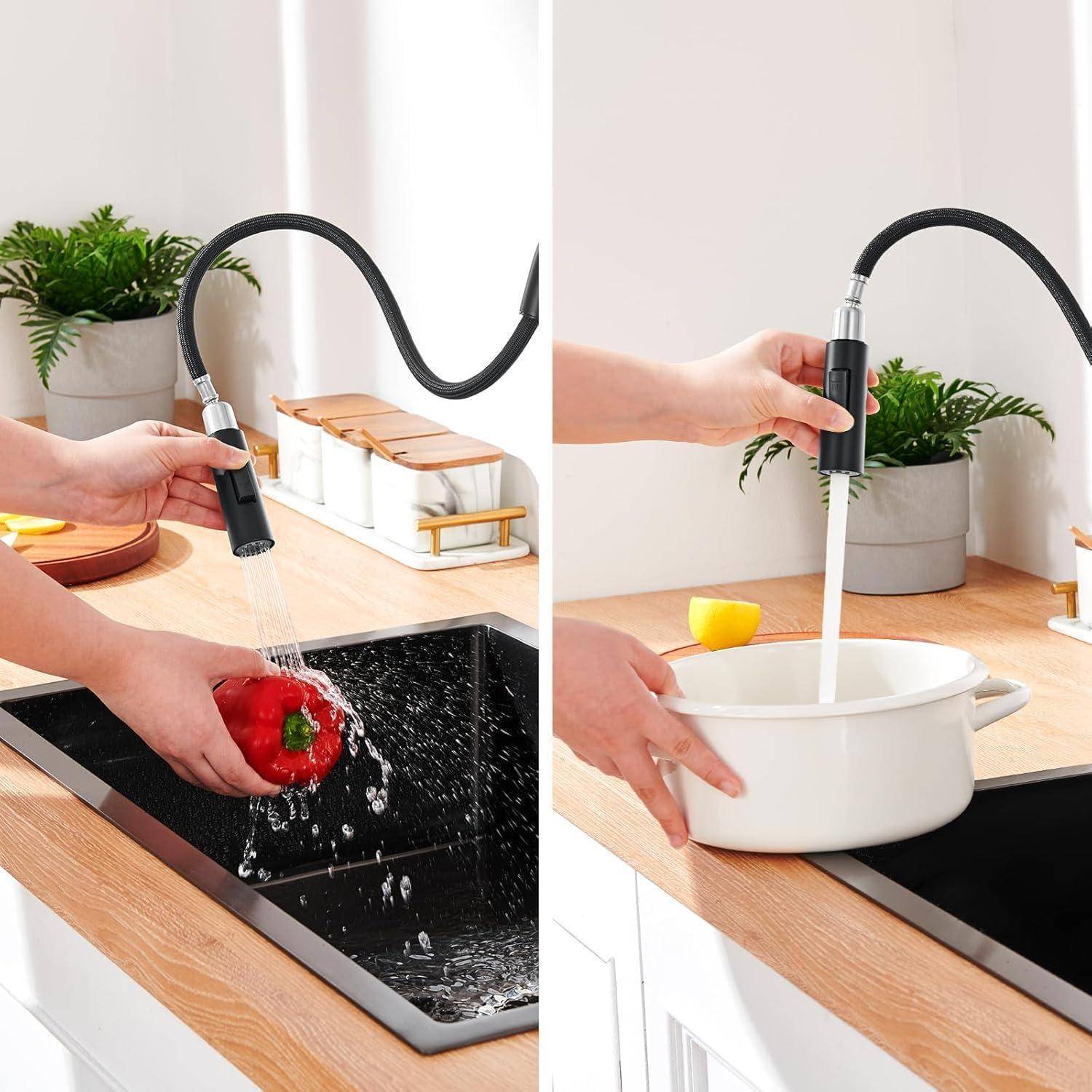 Wasserhahn Küche Schwarz Hochdruck Ausziehbar 2 Strahlarten Edelstahl