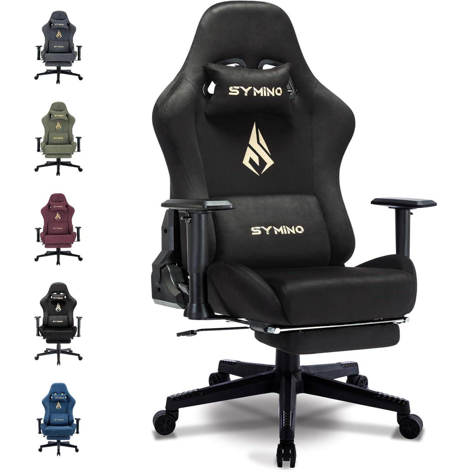Gaming Stuhl schwarz Hochwertiger-Stoff, Ergonomischer PC Stuhl mit