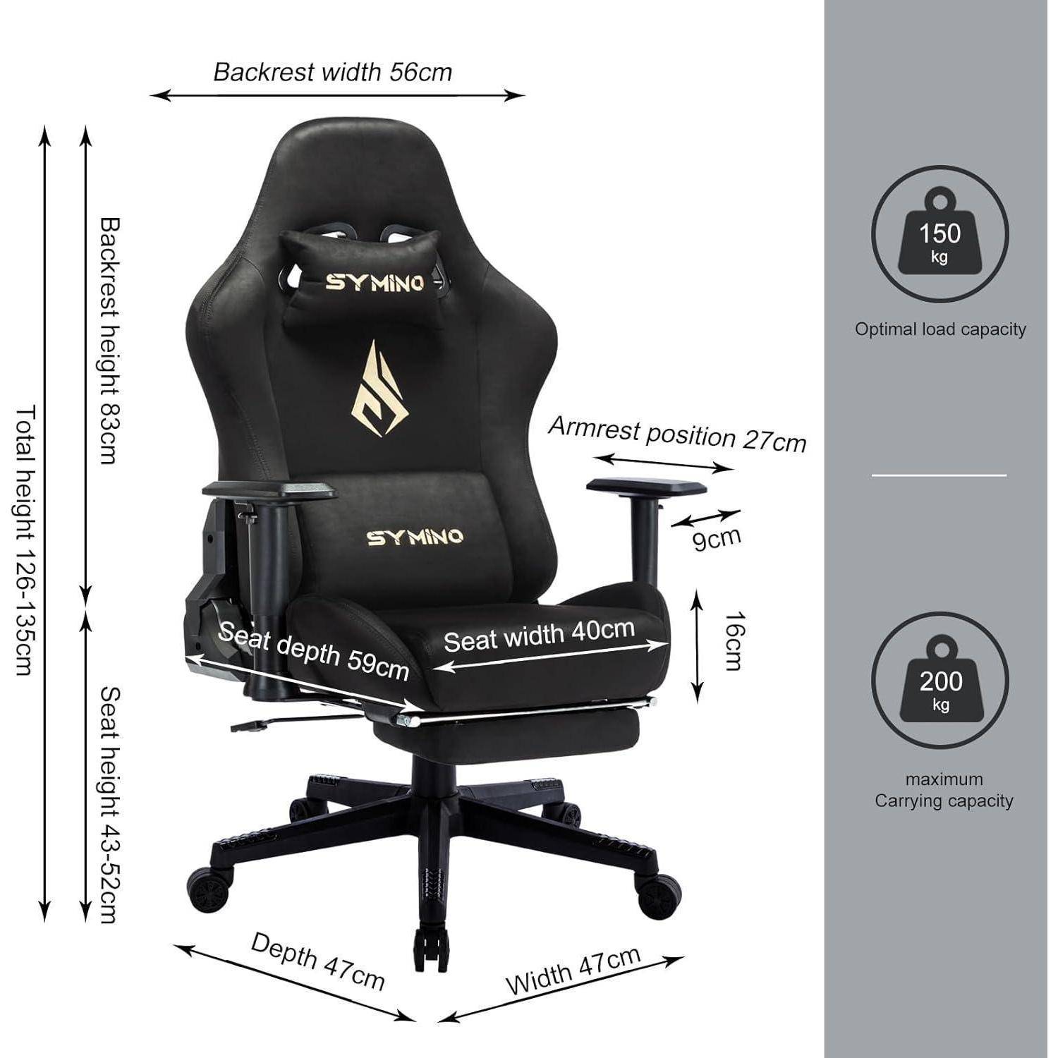 Gaming Stuhl schwarz Hochwertiger-Stoff, Ergonomischer PC Stuhl mit