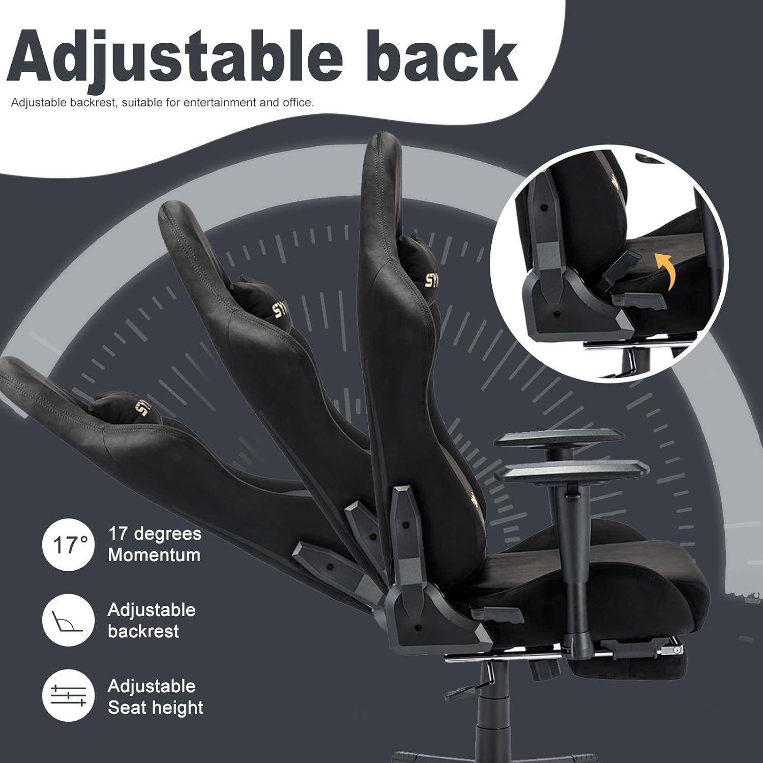 Gaming Stuhl schwarz Hochwertiger-Stoff, Ergonomischer PC Stuhl mit