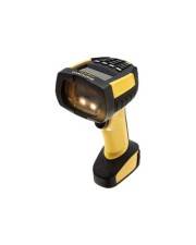Gelb-schwarzer tragbarer Barcode-Scanner auf weißem Hintergrund.
