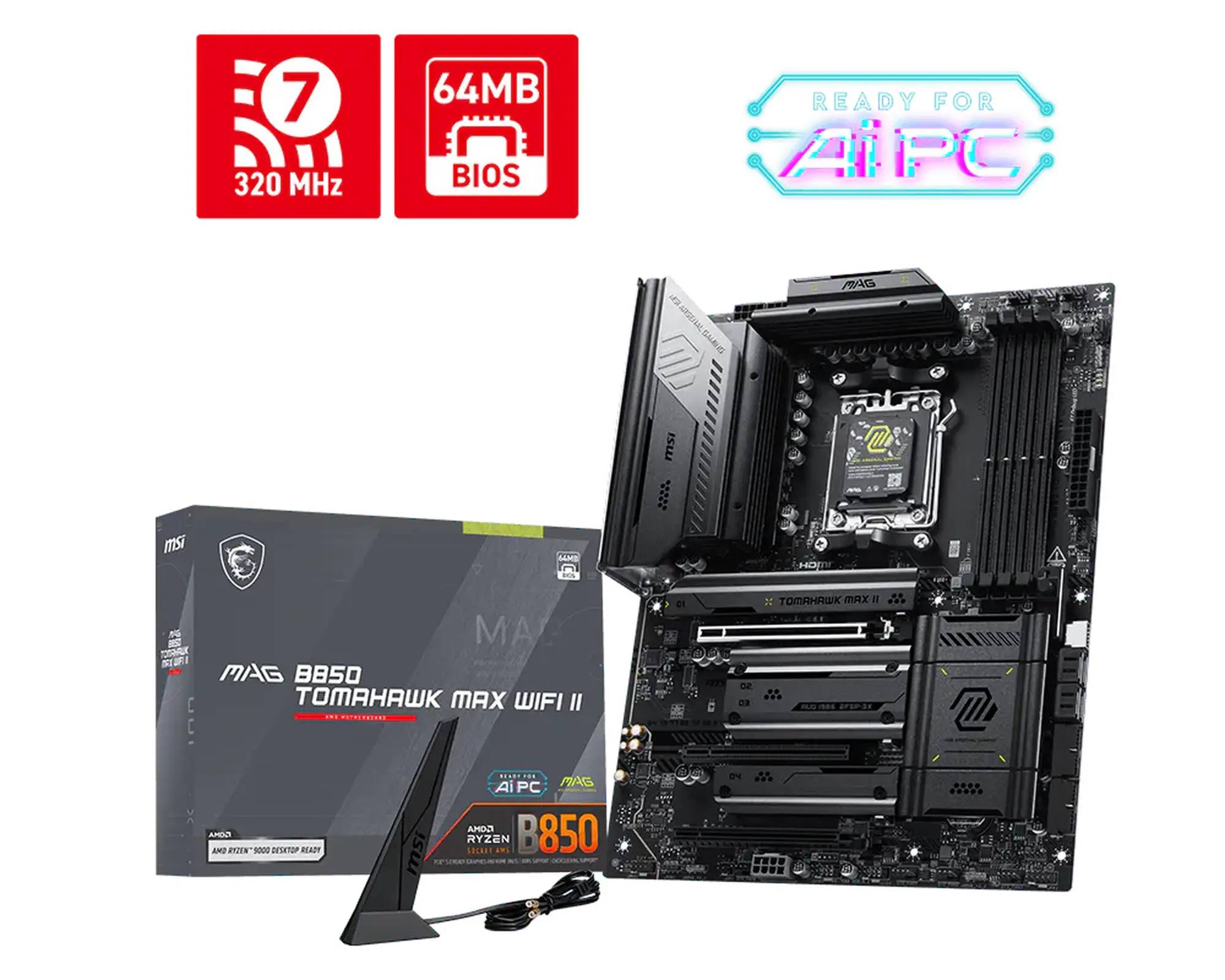 MSI MAG B850 TOMAHAWK MAX WIFI II - Motherboard - ATX - Socket AM5 - AMD B850 Chipsatz - USB-C 3.2 Gen 2x2, USB-C 3.2 Gen2, USB 3.2 Gen 1, USB 3.2