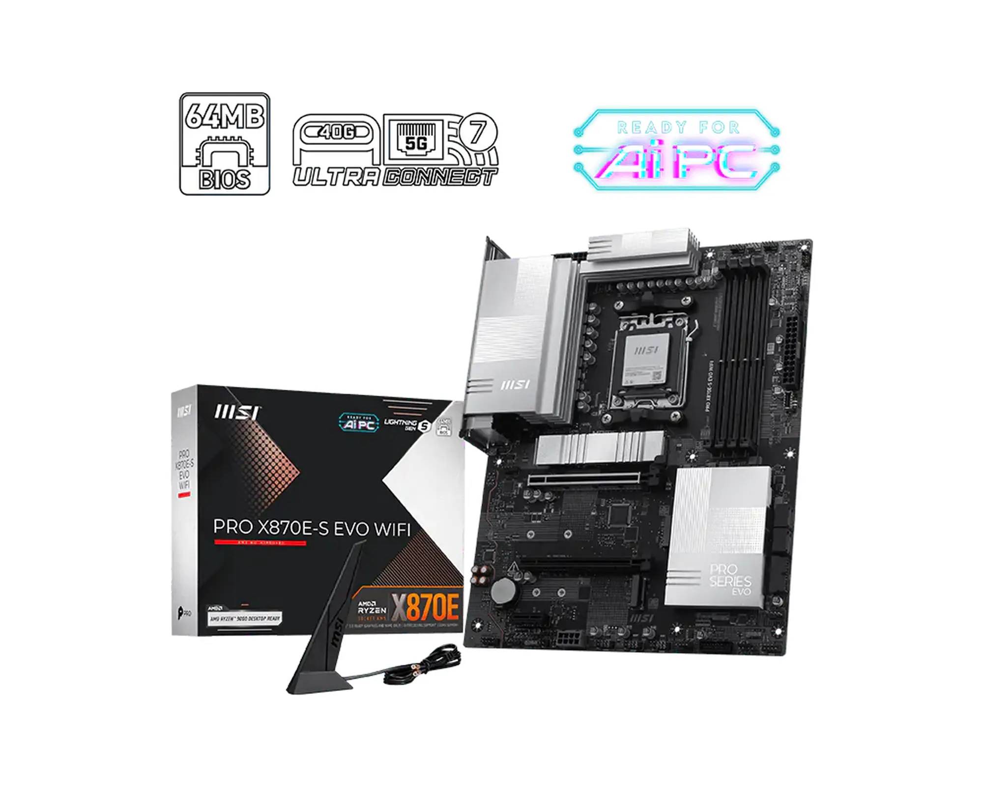 MSI PRO X870E-S EVO WIFI - Motherboard - ATX - Socket AM5 - AMD X870E Chipsatz - USB-C 3.2 Gen 2x2, USB-C 3.2 Gen2, USB 3.2 Gen 2, USB 3.2 Gen