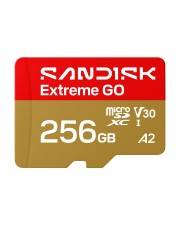 SanDisk Extreme GO 256GB microSD-Karte, gekennzeichnet mit V30 und A2.