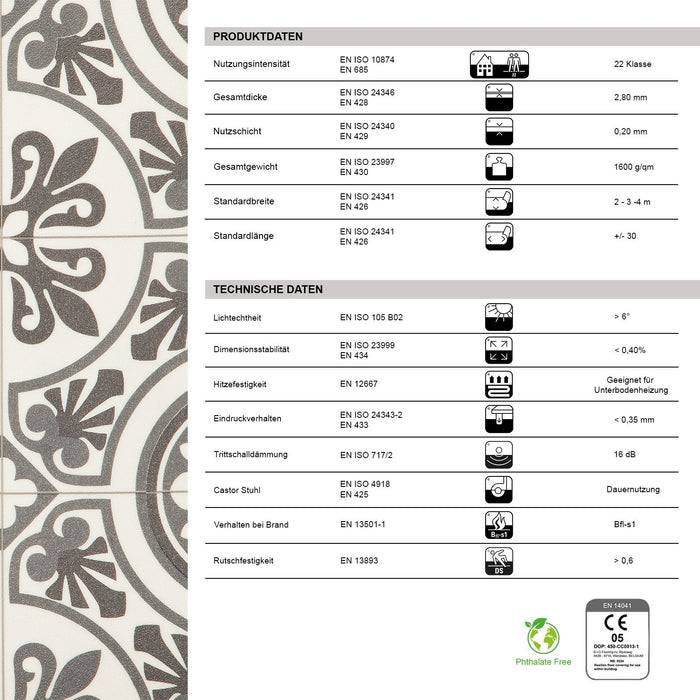FLOORDIREKT CV-Belag Plaza - Extra abriebfester & pflegeleichter PVC-Bodenbelag 200 x 50 cm - Lagos 909 D