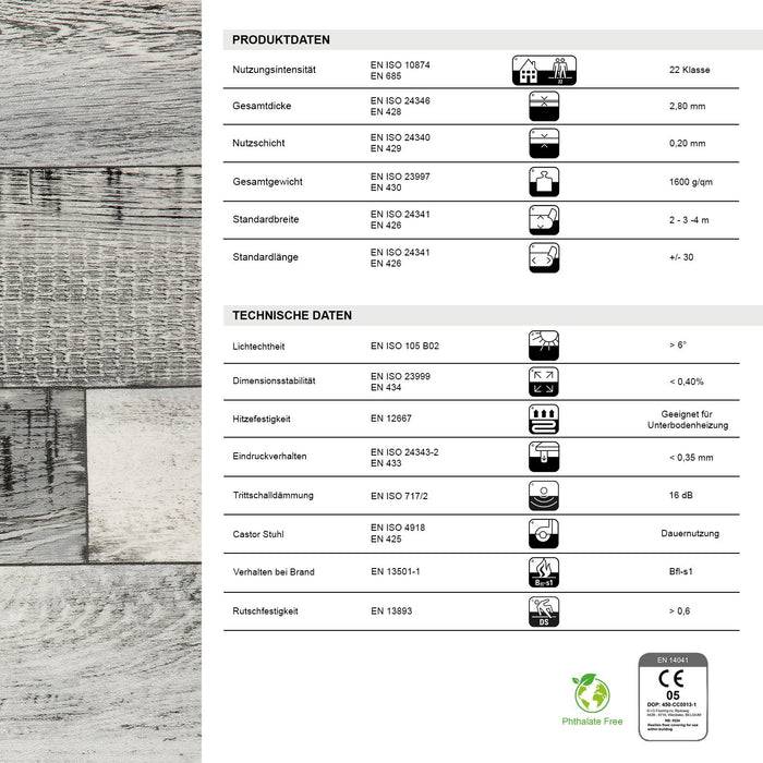 FLOORDIREKT CV-Belag Plaza - Extra abriebfester & pflegeleichter PVC-Bodenbelag 200 x 200 cm - Cuban Oak 909 M