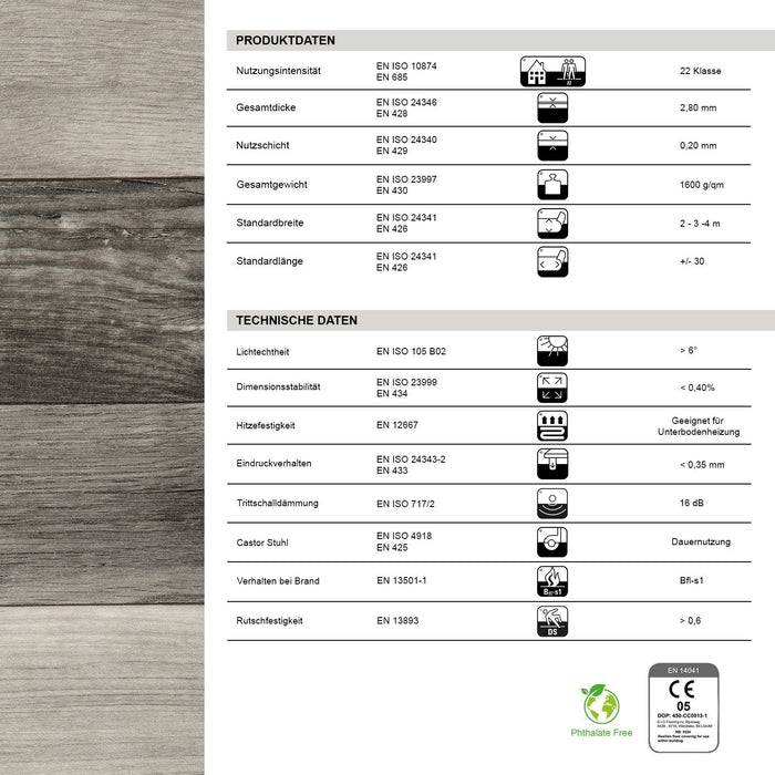 FLOORDIREKT CV-Belag Plaza - Extra abriebfester & pflegeleichter PVC-Bodenbelag 100 x 200 cm - Holm Oak 999 M