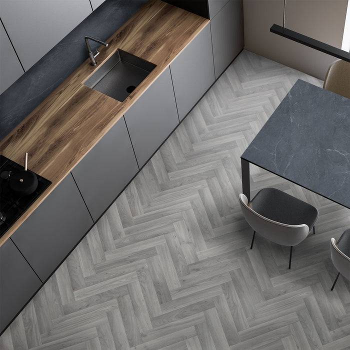 FLOORDIREKT CV-Belag Plaza - Extra abriebfester & pflegeleichter PVC-Bodenbelag 100 x 350 cm - Oak Chevron 907 M