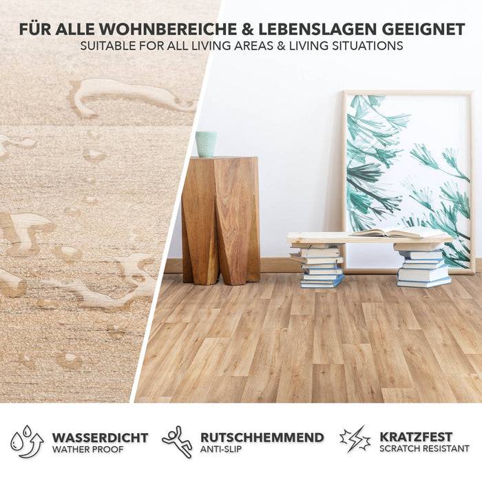 FLOORDIREKT CV-Belag Atlantic - Extra abriebfester & pflegeleichter PVC-Bodenbelag 100 x 300 cm - Silk Oak 973 M