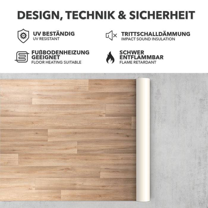 FLOORDIREKT CV-Belag Atlantic - Extra abriebfester & pflegeleichter PVC-Bodenbelag 200 x 250 cm - Silk Oak 973 M