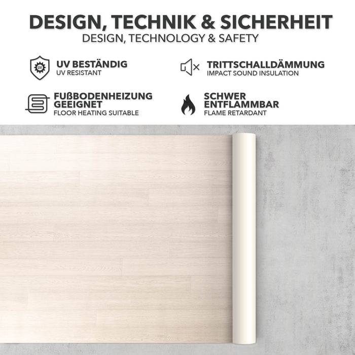 FLOORDIREKT CV-Belag Atlantic - Extra abriebfester & pflegeleichter PVC-Bodenbelag 200 x 450 cm - Buche-Optik 101 S