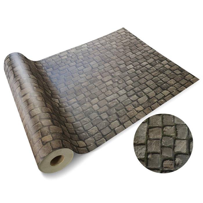 FLOORDIREKT 3D CV-Belag Cobble - Extra abriebfester & pflegeleichter PVC-Bodenbelag 200 x 50 cm - Pflasterstein-Optik